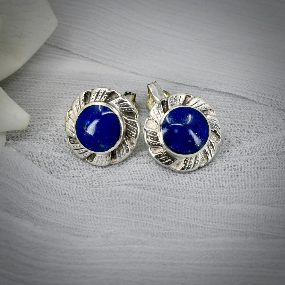 Vintage .950 Fine Silver Natural Lapis Lazuli Pendant Pyrite Gold Flecks Artisan
